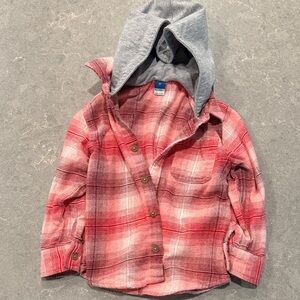 Old Navy Red and Gray Plaid Kids Button Down Shirt with Hood